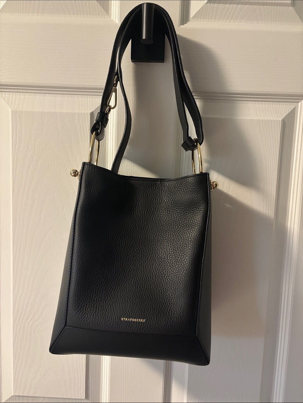 Strathberry Black Leather Bucket Shoulder Bag with Gold Hardware (with dust bag)